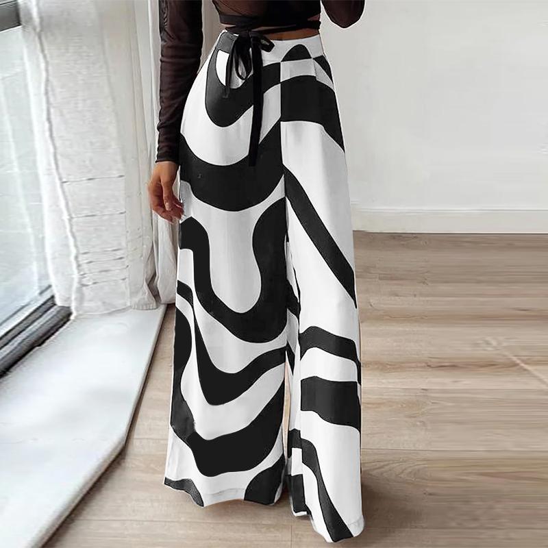 

VONDA Женские винтажные широкие брюки с эластичным поясом и принтом 5XL чёрный