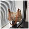 Fashion Vintage Crossbody Bag Half Moon Shape Printed pattern Handbag Texture Messenger Bag for Women