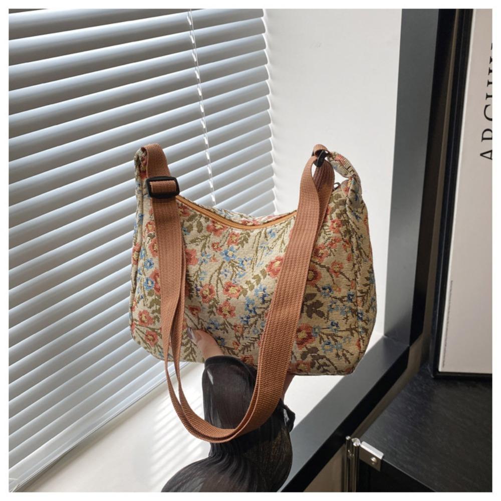 Fashion Vintage Crossbody Bag Half Moon Shape Printed pattern Handbag Texture Messenger Bag for Women