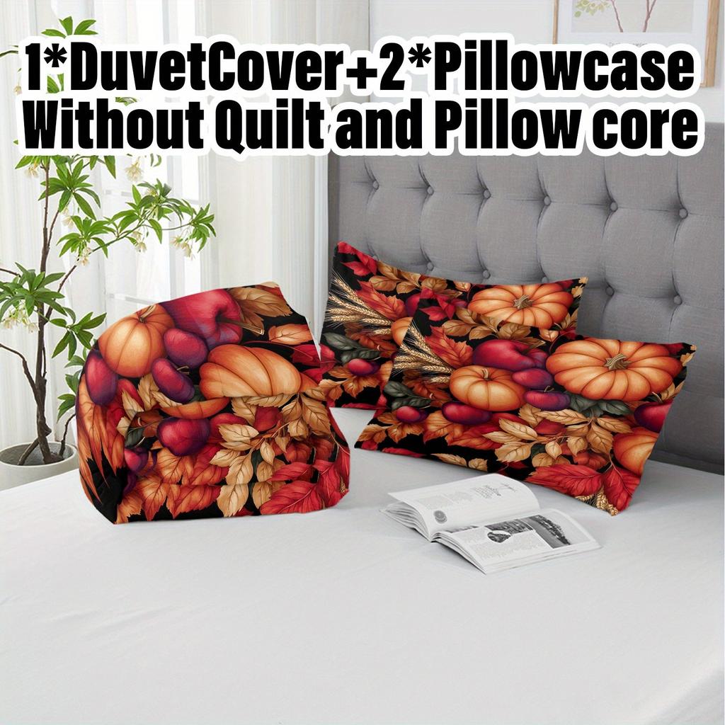3-teiliges Bettbezug-Set ohne Füllung 1 Bettbezug + 2 Kissenbezüge Weich und maschinenwaschbar Herbsternte Kürbismuster Bettwäsche