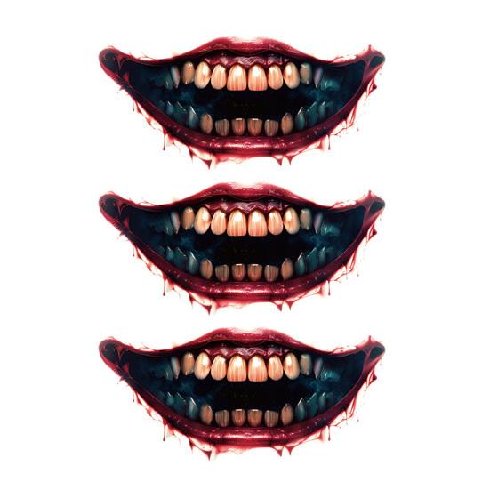 Spooky Theme Party Accessories 3Pcs Realistic Scary Mouth Tattoos for Halloween Zombie Vampire Clown Party, Waterproof Fangs Bloodstains Stickers