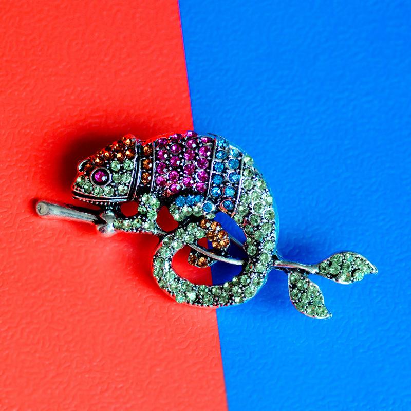 

Fashion Full Rhinestone Gecko Exquisite Brooches For Women Lady Jewelry Vintage Colorful Animal Accessories Suit Clothing Pins