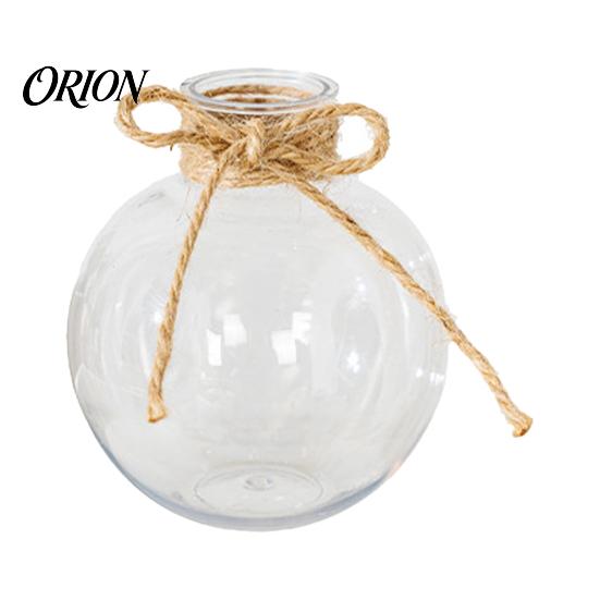 Artistic Home Decor Vase Clear Round Resin Vase, Transparent Sphere Flower Pot with Jute Stylish for Windowsill Bow, Modern Plastic Planter Hydroponic