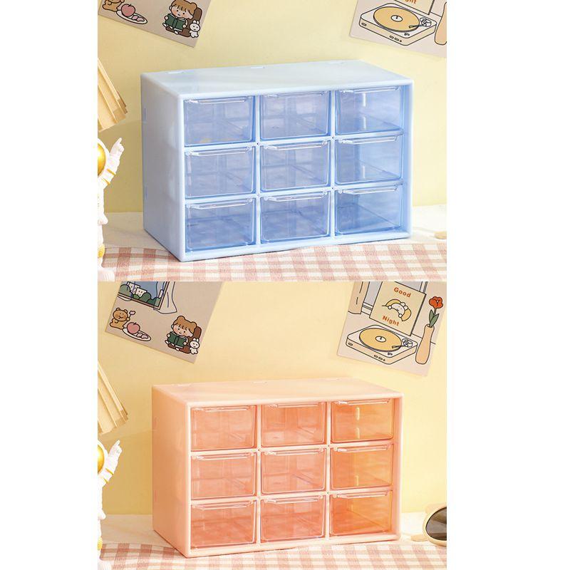 4pcs 9 Grid Storage Boxes Organizer Transparent Small Drawer Partitioned Student Desktop Wall-mounted Sundries Storage Box Cute
