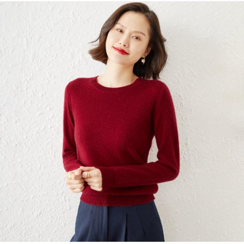 

DAFIFY Женская мода повседневная осень-зима однотонный принт длинный рукав О-образный вырез свитера XXL бордовый