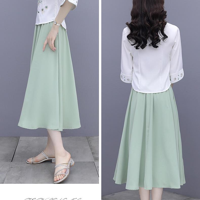 Vară stil chinezesc femei îmbunătățite Cheongsam două piese top fuste seturi de artă broderie