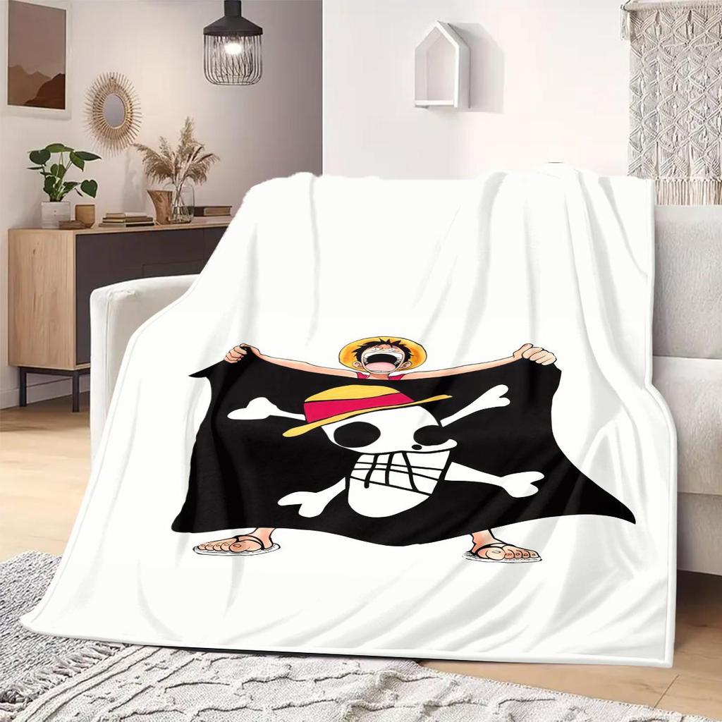 One Piece Jolly Roger Logo Print Blanket Warm Comfortable Flannel Blanket Suitable for Bedrooms,Sofas, Beds,Chairs -QIAO95