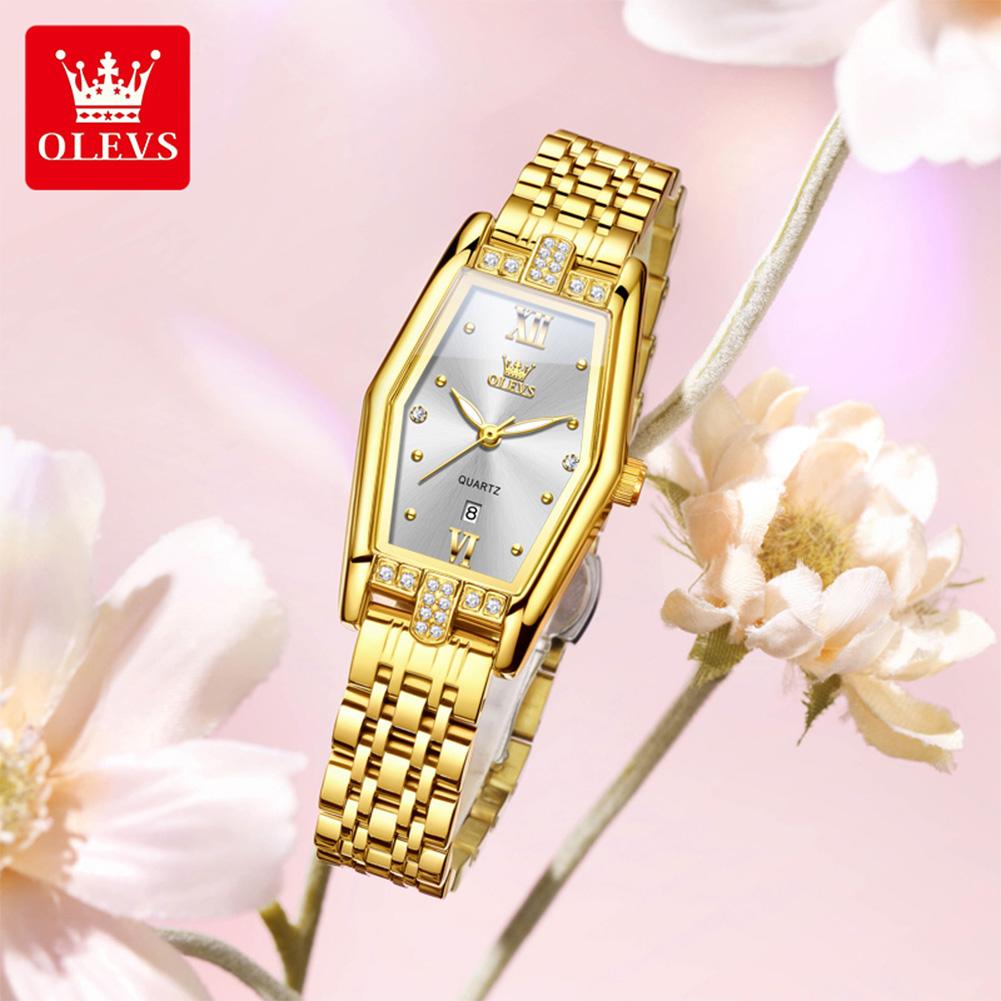 OLEVS Brand Quartz Women's Watch Waterproof Women's Calendar Function Wine Bucket Shaped Watch 3699