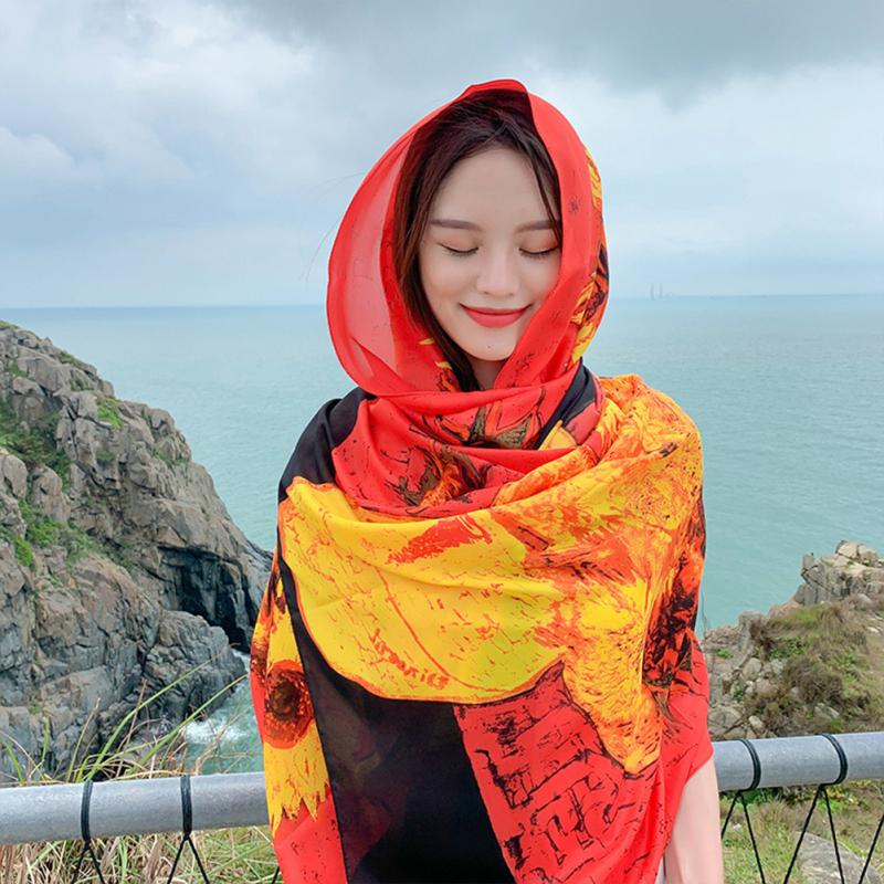 Women  Shawl Multi-color Variety Retro Flower Pattern Shade Scarf Lightweight Face Cover