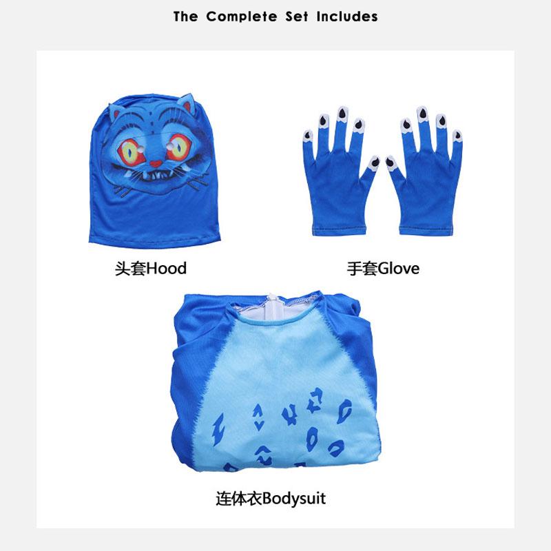 Figurines Anime Costume Cosplay Combinaison Tigre Bleu avec Gants Coiffe Garçons Filles Fête d'Halloween Carnaval Spectacle Combinaisons 160