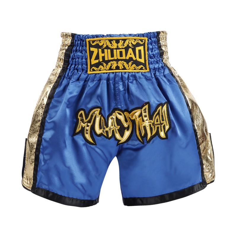 Muay Thai Shorts High Kick Training Side Shine Leather Trim Martial Arts Uniform