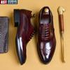 Genuine Cow Leather Brogue Wedding Business Men Casual Flats Vintage Handmade Oxford Shoes for Men Black Burgundy 2024