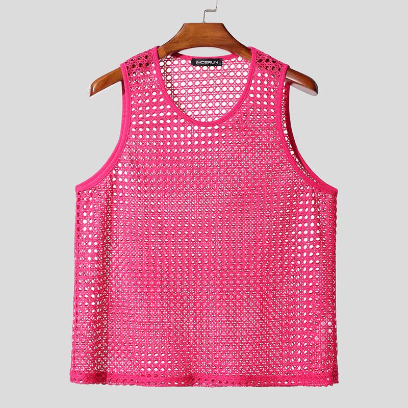 

INCERUN Мужские майки без рукавов с круглым вырезом, с вырезами, повседневные, пляжные 5XL темно-розовый