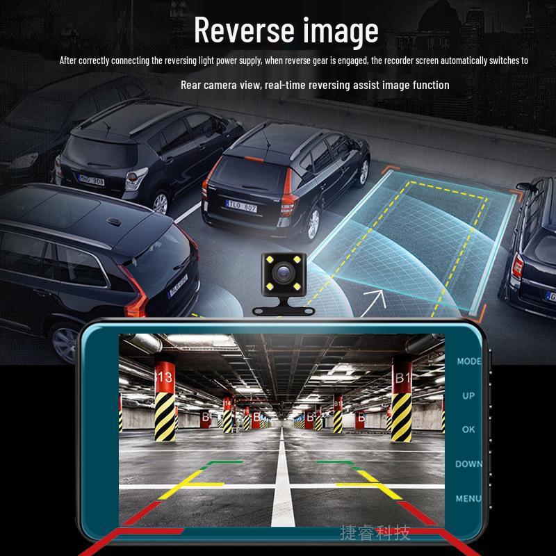 HD Dual Camera Car Recorder with 4-inch Touch Screen and Reversing Image