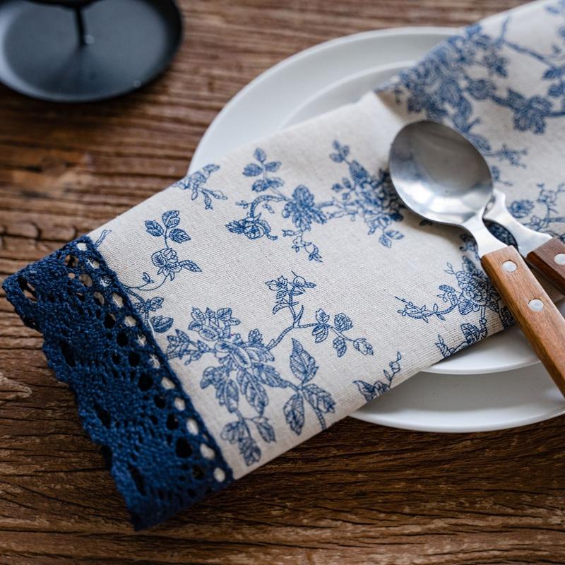 Table Runner Printing Garden Navy Blue Rose Flowers Table Tea Flag Dinner Flag Long Strip Holiday Party Table Decoration