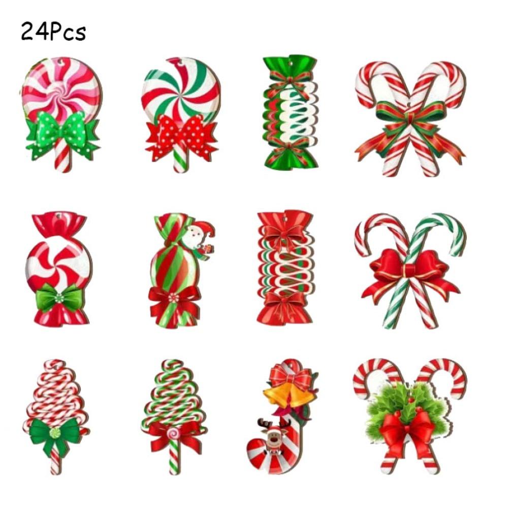 12/24Pcs Fun Wooden Christmas Tree Decoration Candy Cane Red Candy Cane Decoration DIY Hanging Hanging Ornaments Home Decor