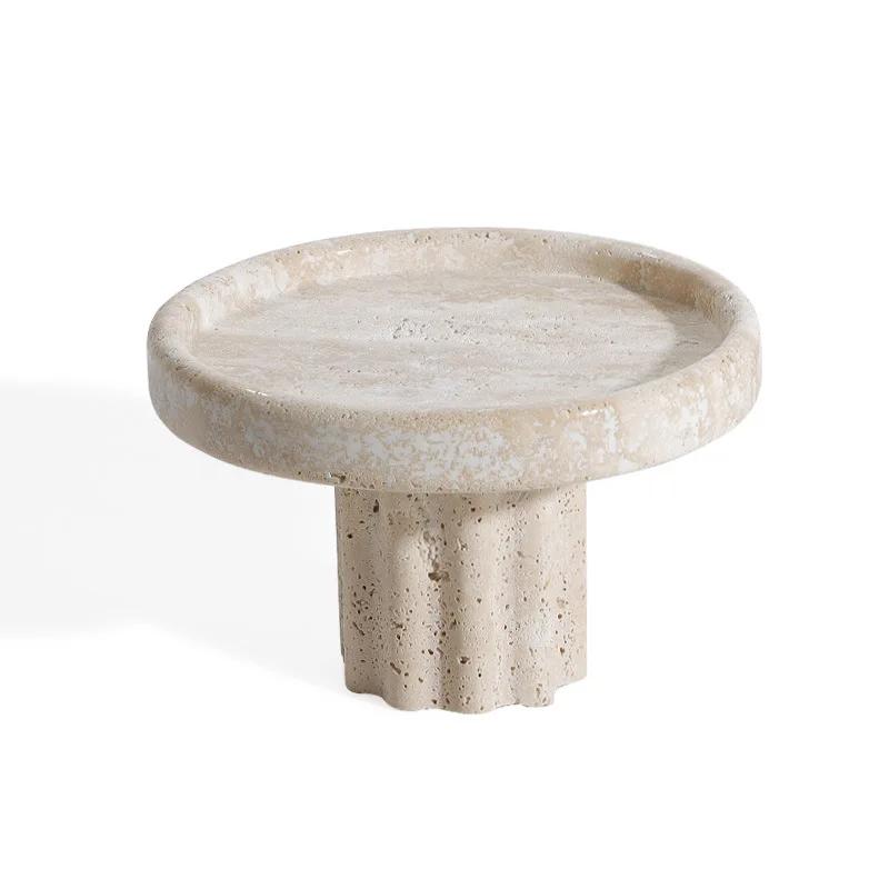 Beige Marble Tray with Leg Vintage Natural Stone Jewelry Cosmetics Tray Serving Tray Cup Cake Stand Set for Hotel