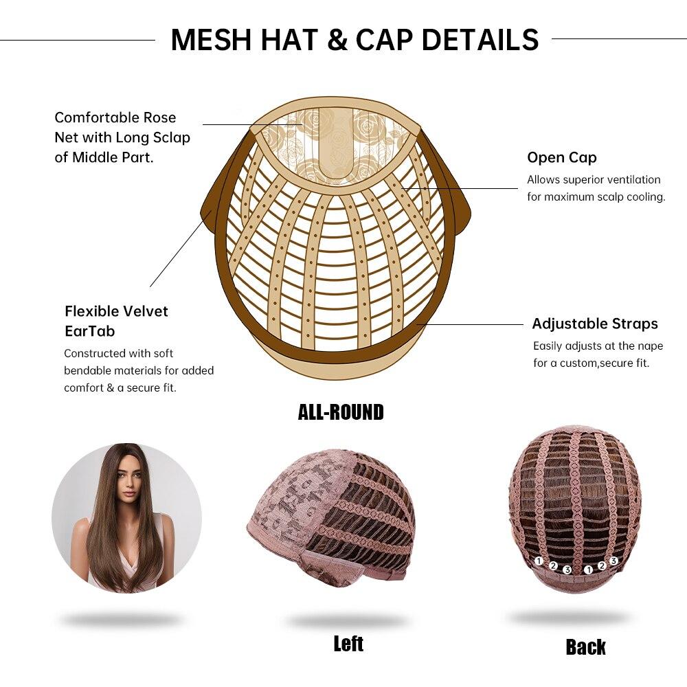 HAIRCUBE Long Straight Brown Ombre Natural Hair Wigs Middle Part Heat Resistant Synthetic Wigs for Afro Women Daily Cosplay Fashion Wigs