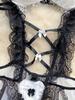 Naughty Maid Uniform Role Play Costume Bodysuit for Women Sexy Lingerie Bow Lace Suspender Dress Cosplay Underwear