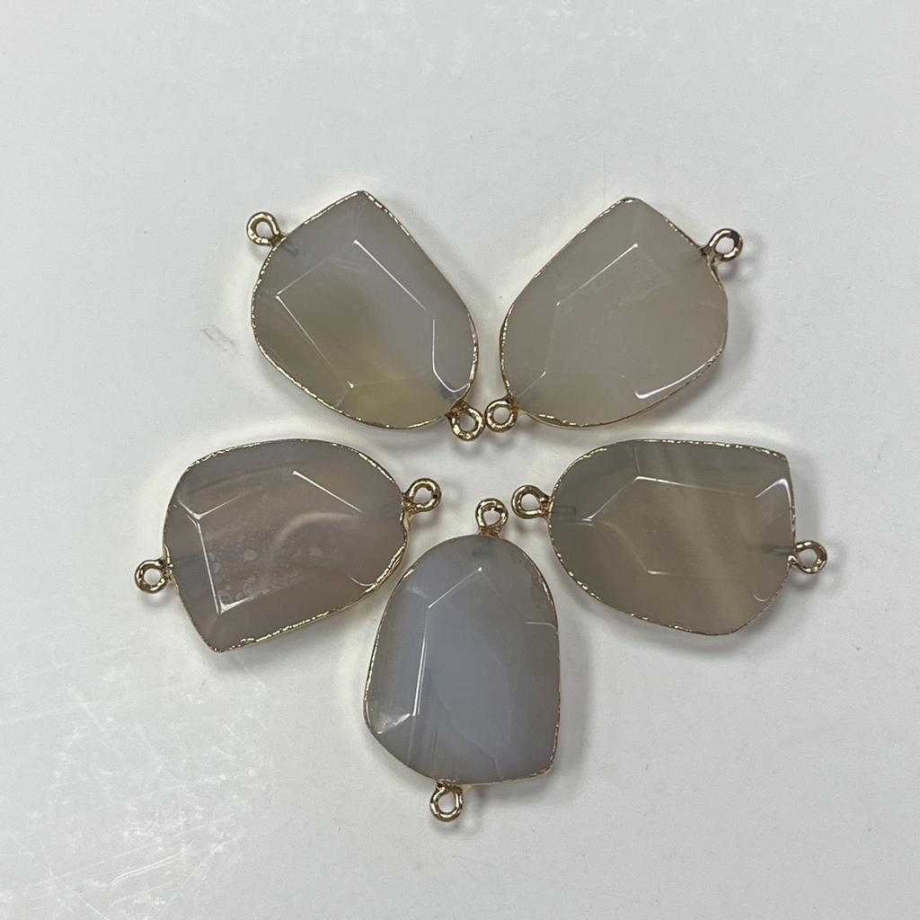 1Pc, Energy Natural Stone Gray Agate Connector with Golden Edge, Stylish Women Men Pendant Connector for Jewelry Making DIY Crafts Gift 27×37mm