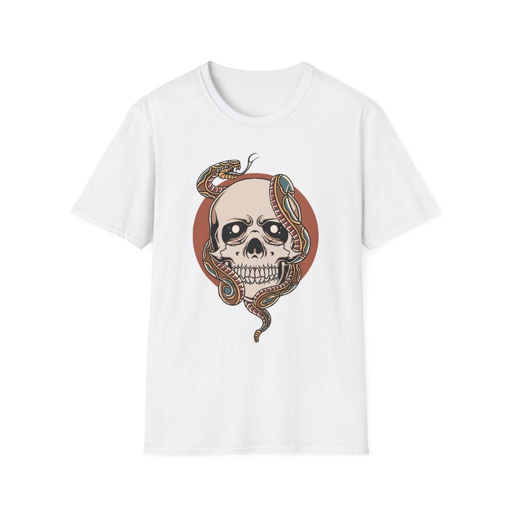 Totenkopf und Schlange Grafik T-Shirt, Unisex Softstyle Tee, Ausgefallene Kleidung