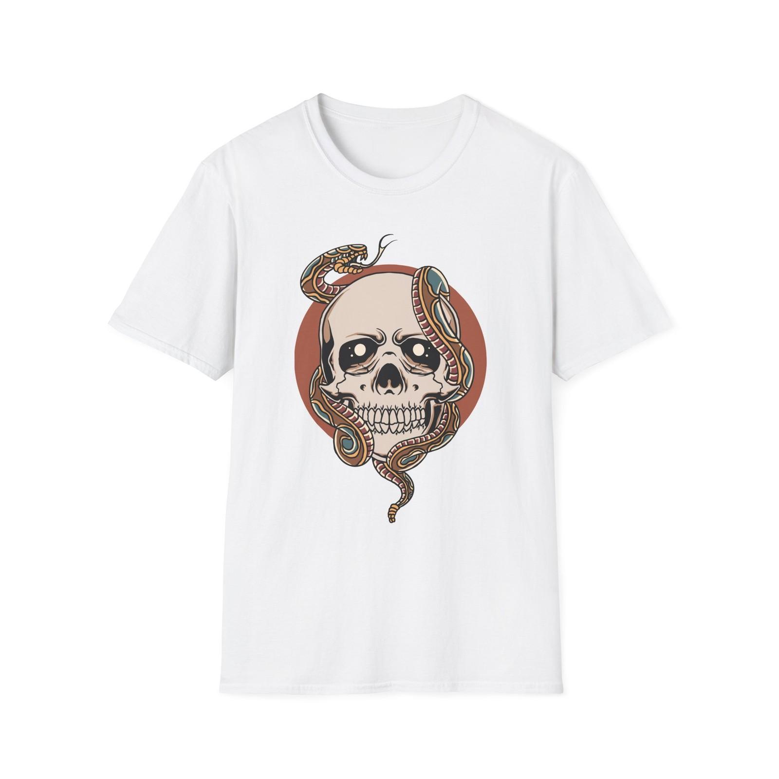 Skull and Snake Graphic T-Shirt, Unisex Softstyle Tee, Edgy Apparel S