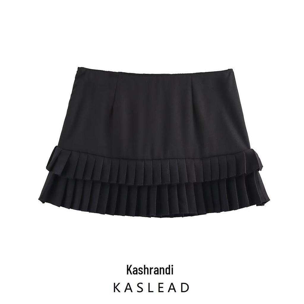 Spring 2025 Women's European & American Style Versatile Pleated Low-Waist Skirt