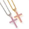 THE BLING KING Mode 4mm Rosa CZ Tennis Kette Mit Kreuz Anhänger Halskette Voll Eiskristall Zirkonia Damen Hiphop Schmuck Geschenk