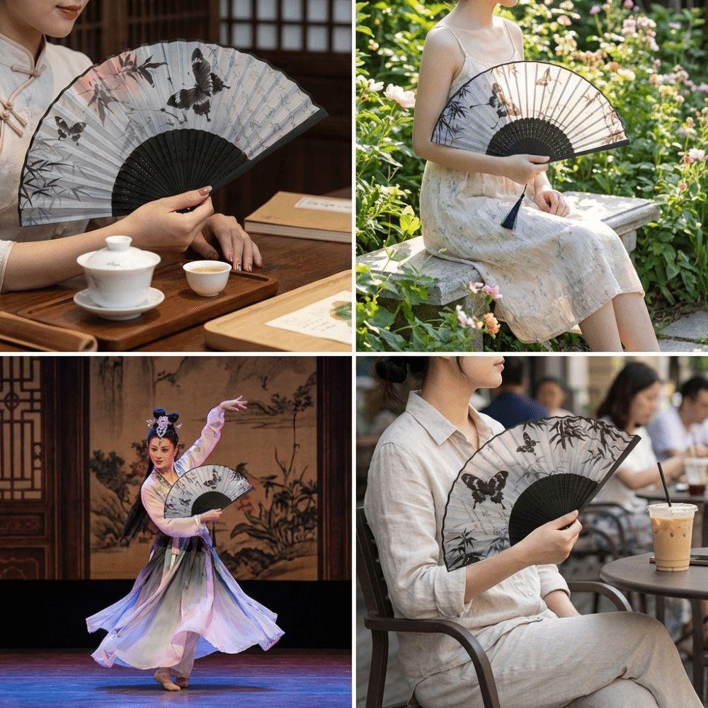 Chinese Style Silk Hand Fan Ink Wash Painting Dance Fan Elegant Retro Fan  Hanfu Cheongsam