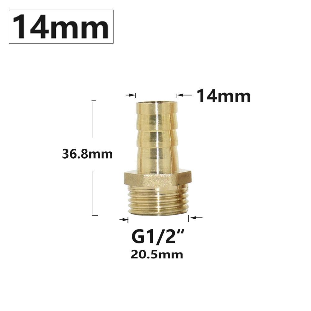 

14/16/19/25mm Brass Hose Connector 1/2 3/4 Male Thread Tube Barb Fitting Copper Water Oil and Air Pipe Coupler
