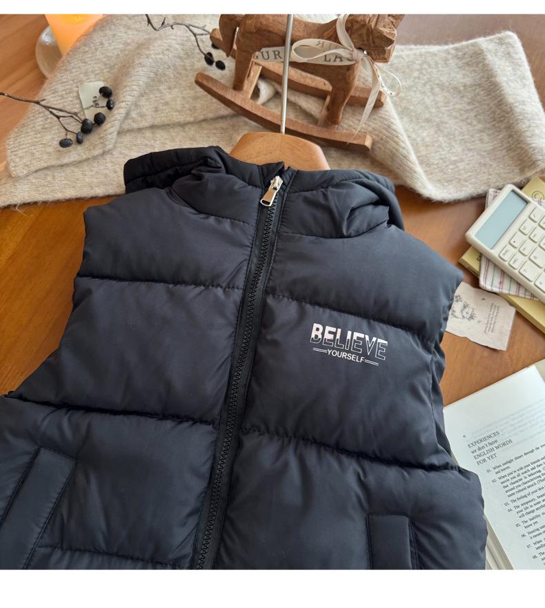 Children's Korean-Style Hooded Vest - Thick Warm Printed Down for Boys & Girls, Autumn/Winter Fashion Outerwear