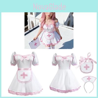 Japanese Anime Nurse Cosplay Costume With Pleated Dress For Women