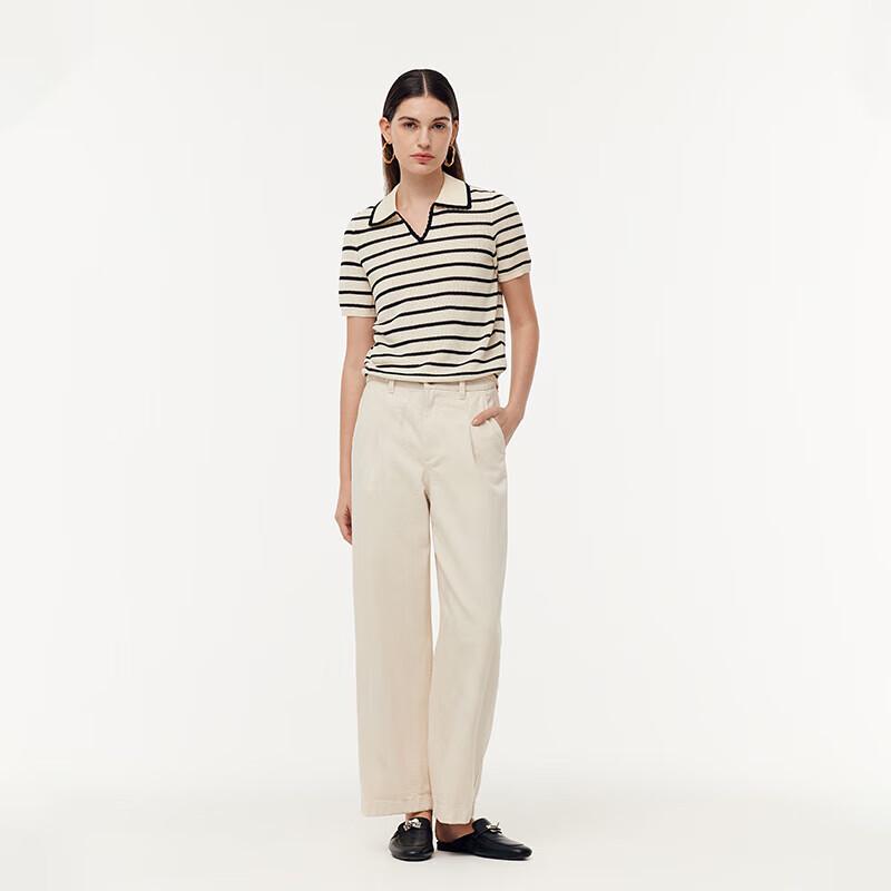 GOELIA Spring Tencel Lapel Striped Pullover