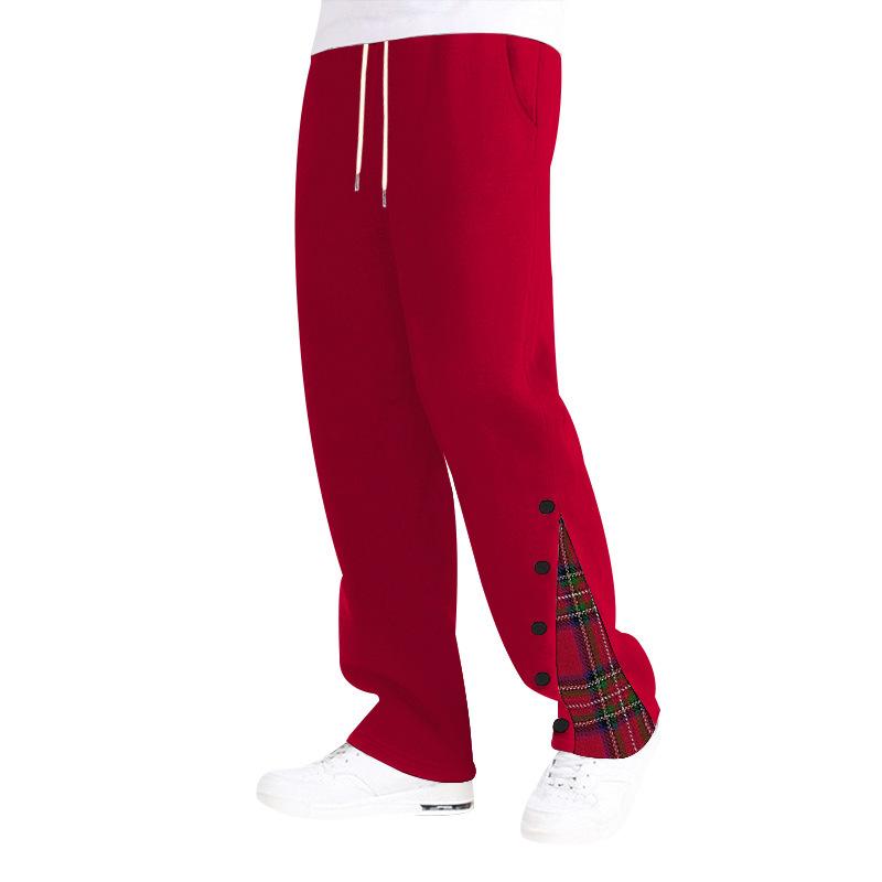 

Fashionable Men s Casual Pants Autumn New Arrival Straight Leg Long Trousers Polyester Blend Knitted Color Block Sporty Style XXXL червоний