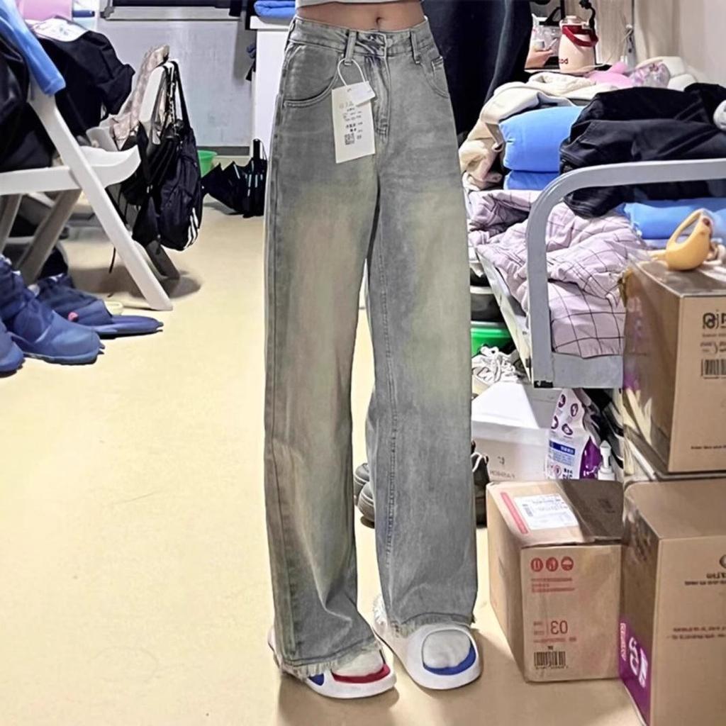 Girls' Distressed Frayed Jeans - 2024 Autumn Loose Wide-Leg Pants for Junior and High School Students