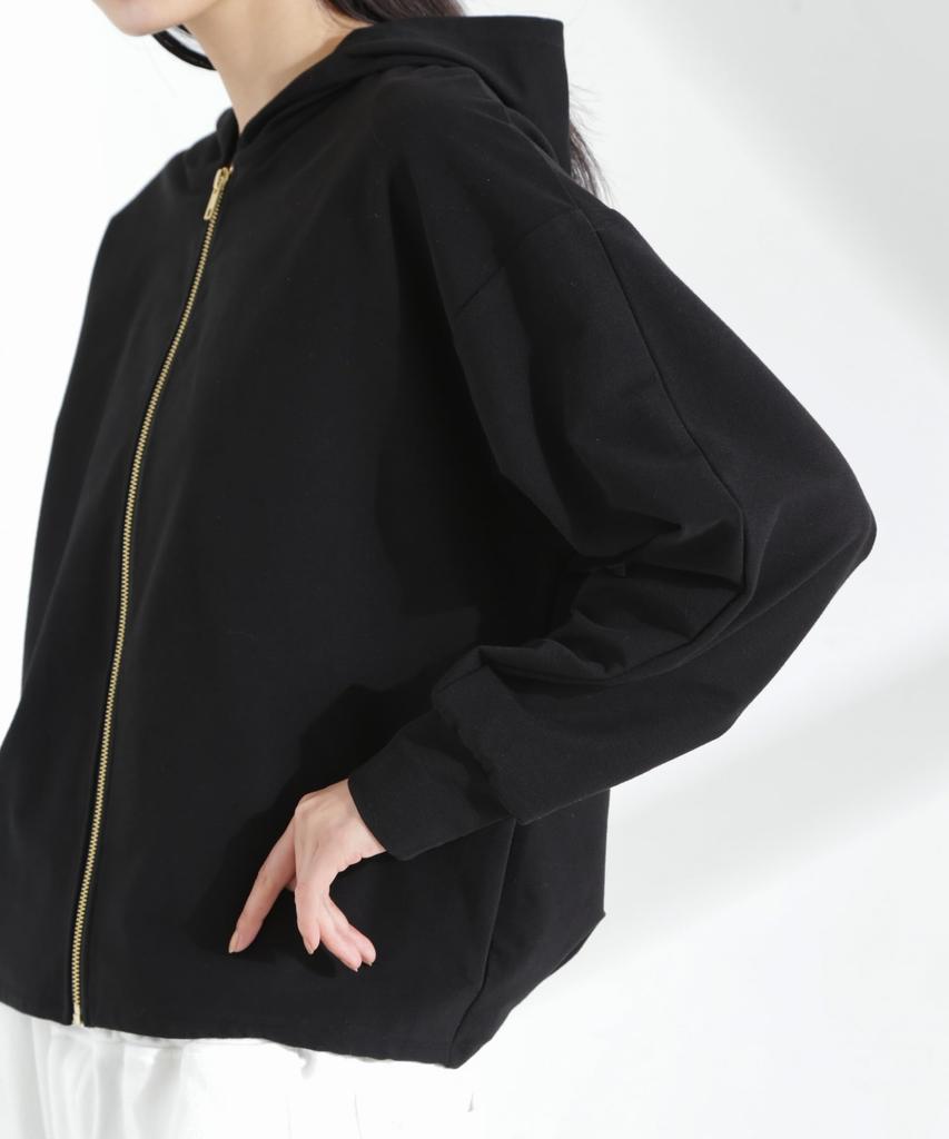 Nano Universe MC Coveross Cool Plating Jersey F (R) Twill-Style Zip-Up Hoodie, Women's, 010, Black, 669-5123309