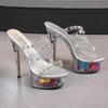 Sandálias de Plataforma Femininas Moda Verão Strass 13CM/15CM Versátil Sexy Salto Alto Estilete LFD-1099-31