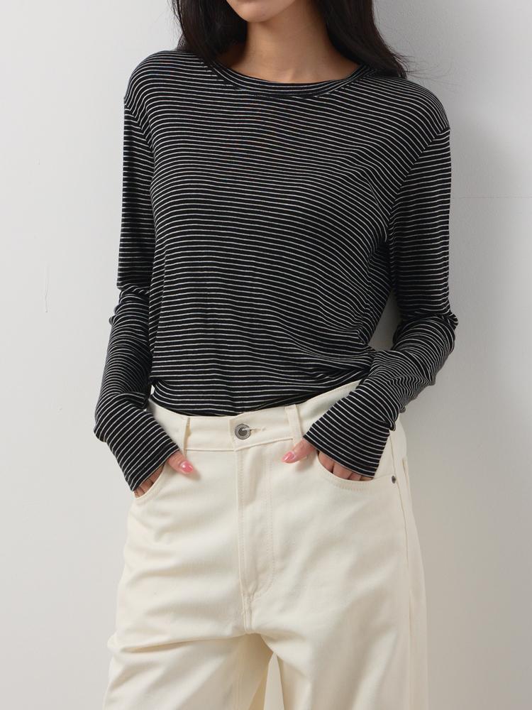 TOGE Striped Wool Tencel Top (Black)