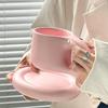 1Set 350ml Ceramic Coffee Chubby Mug Saucer Set Creative Cute Fat Handle Cup with Saucer for Office and Home Room Decor