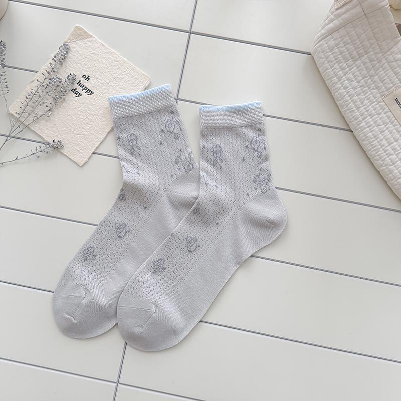 

Шелковые Носки-Сеточка с Кружевным Бантом - Дышащие Короткие Носки Color Block для Весны и Лета One Size