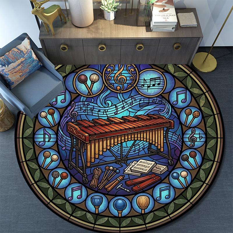 Musical Harmony Glass Round Area Rug Under Office Chairs Bedroom Living Room Home Decor