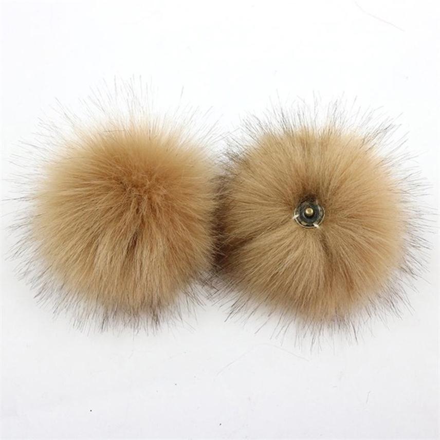 2Pcs Faux Fox Fur Pom-Pom for Hats DIY Crafts Hairball Hat Ball Pompom for Handicrafts with Press Button Toys Accessories