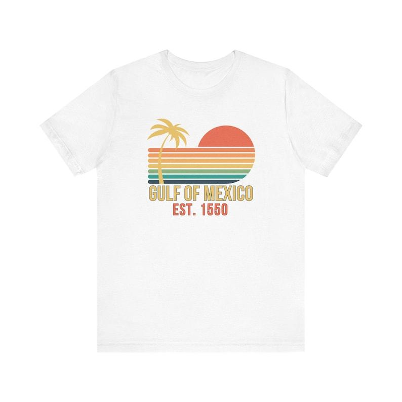 Vintage Gulf of Mexico Est 1550 Vintage Tshirt Retro Beach Sunset Shirt Unisex Jersey Summer Vacation Top Coastal Travel Wear