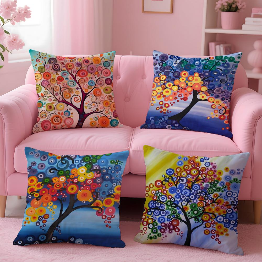 Colored Tree Anime Cushion Cover Pillow Case Soft Friendly Fabric  Concealed Zipper