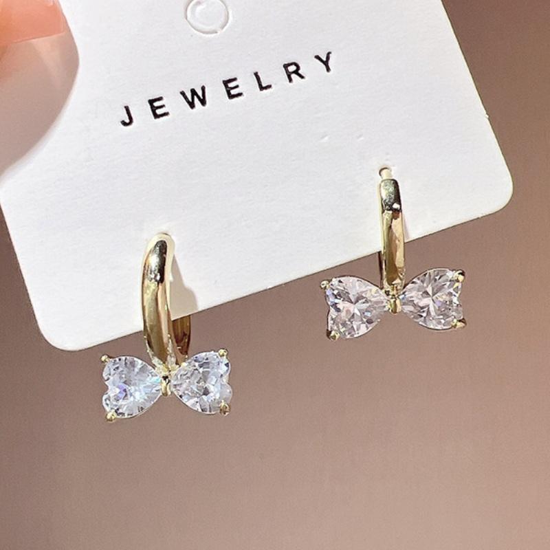 Luxury Temperament Inlaid Zircon Bowknot Hoop Earrings for Women Silver Bow Huggie Fashion Jewelry Gifts