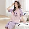 Bingxuemumian Women's Summer Pajamas, 2025 New Style with Built-In Chest Pads, Pure Cotton, Wearable Outside, Short-Sleeved, Plus Size, Home Wear Set