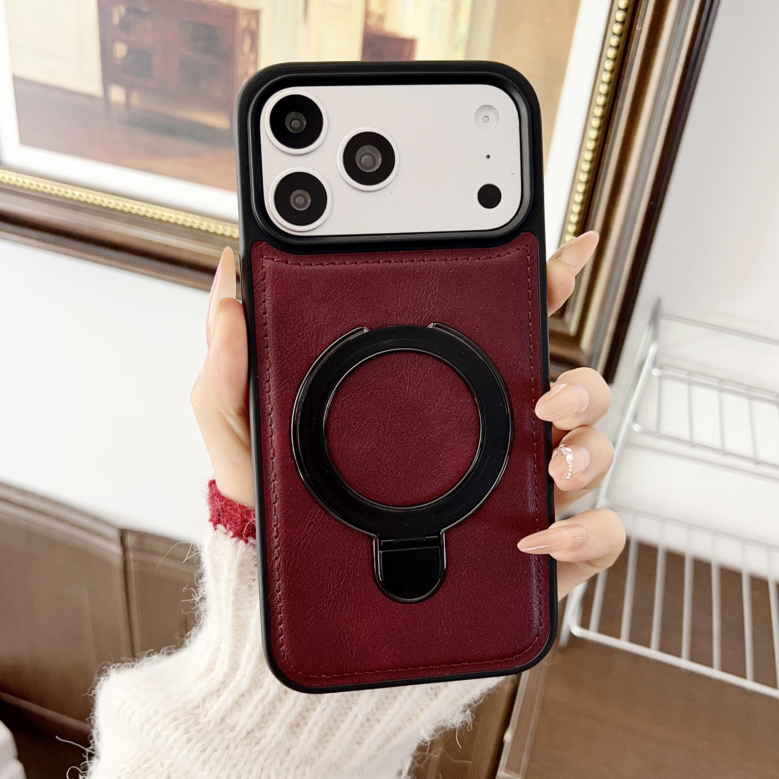 

Business Leather 360 Rotating Bracket Magnetic For Magsafe Case For iPhone Air 17 16 15 14 13 12 11 Pro Max Plus Matte Cover iPhone Air
