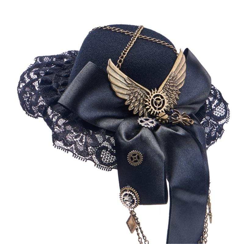 Zylinder mit Zahnrad für Erwachsene Punk-Stil Hut mit Schleife Cosplay Kostüm Haarspange Halloween Party Haarschmuck