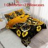3pcs Golden Bedding Set Butterfly Flowers 3D Printed Cozy Duvet Cover King Queen Twin Size Birthday Gift for Adult Bedroom Decor