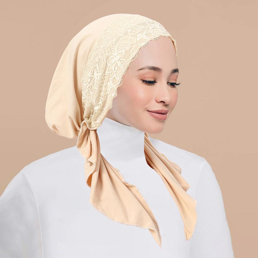 Solid Color Pre-Tied Hijab Wrap Head Scarf Muslim Turban Bonnet for Women Inner Hat Turbantes Cap
